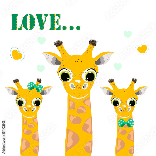 Cute cartoon giraffes.  Love Background illustration vector