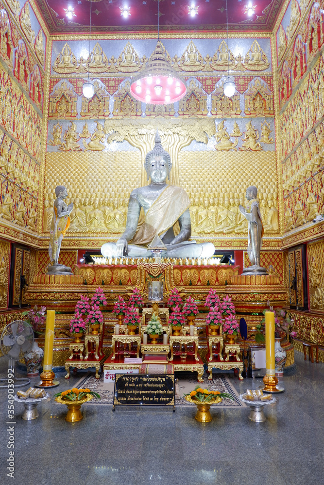 Ranong Province,Thailand-26 October 2019:Baan Ngao temple.The buddha statue that called 