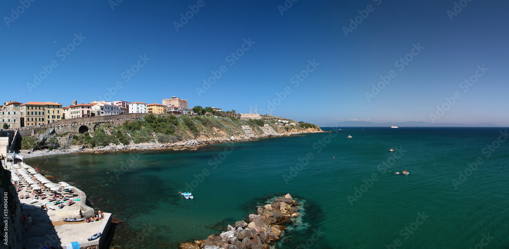 Panoramic view of Tirrenian sea in summer. Piombino. Italy.