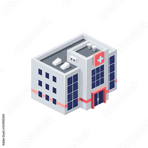 Hospital building. Vector 3d isometric, color web icon, new flat style. Creative illustration design, isolated graphic idea for infographics.