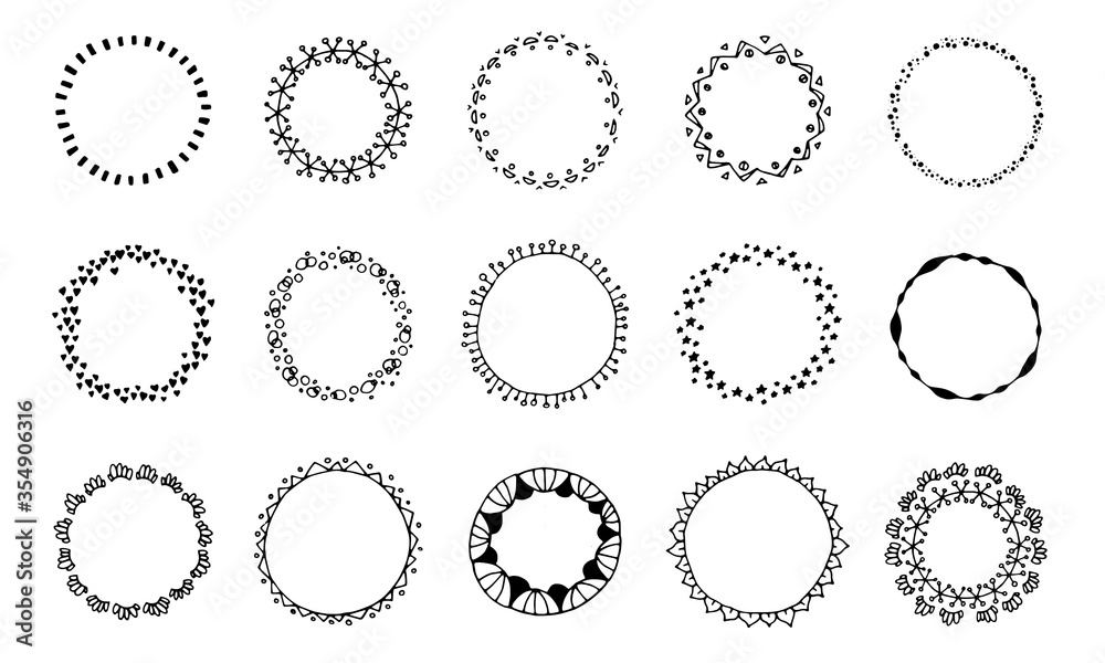 Hand drawn vector circular decorative frames set. Doodle elements Hand drawn vector circular decorative frames set. Doodle elements