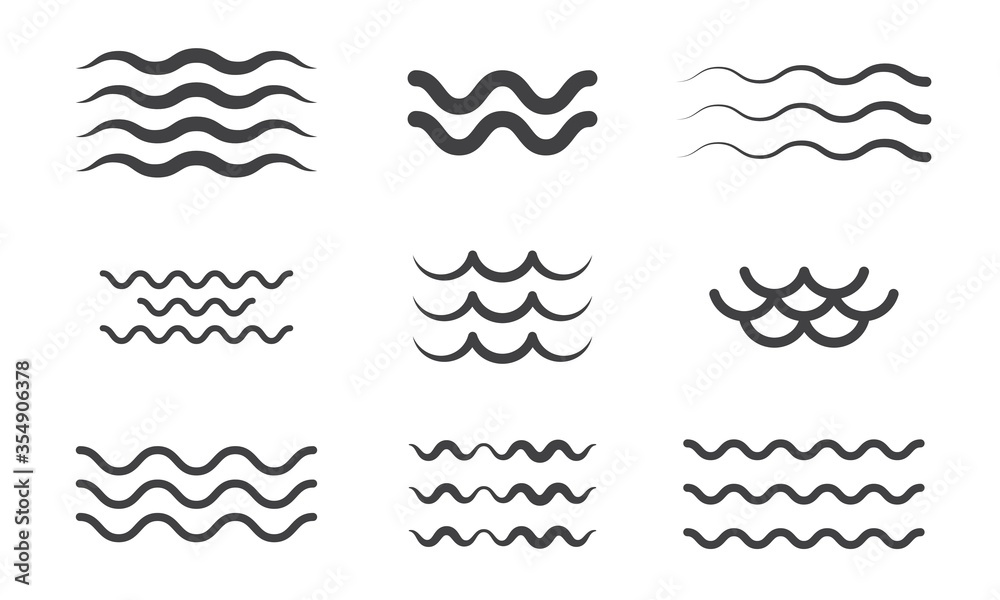 Fototapeta premium Wavy line icon set. Water or wave symbol collection