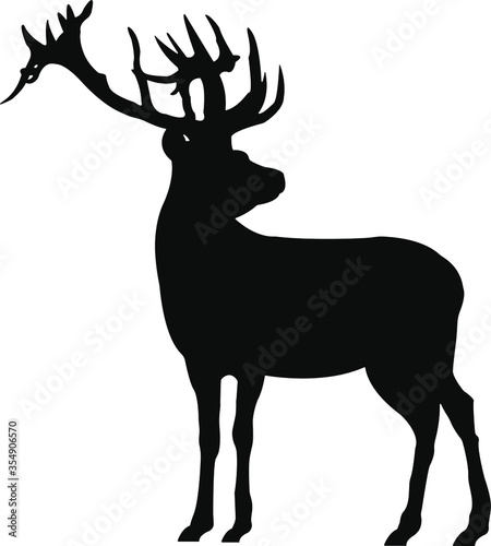 Vector black silhouette of deer. Shadow icon. 