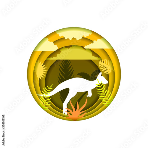 Orange Abstract Paper Cut Tree Design Elements Vector Background Kangaroo Africa Animal Wild Silhouette Nature