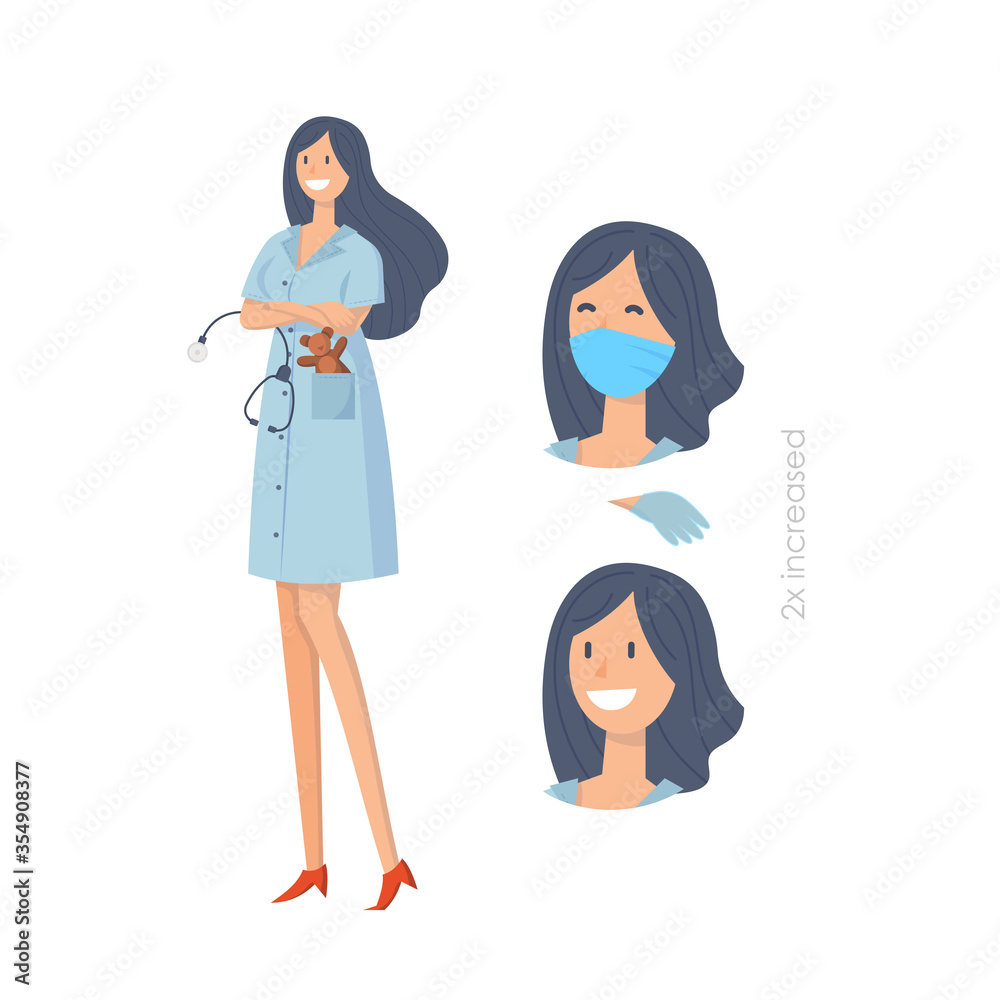 Doctors without mask and in mask. Medical workers on a white. Hospital staff. Vector illustration in a flat style. Trendy people. Doctors without mask and in mask. Medical workers on a white. Hospital staff. Vector illustration in a flat style. Trendy people.