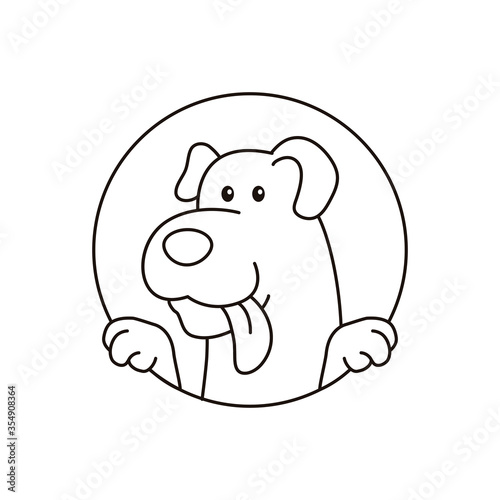 happy dog with tongue protrudes on circle frame outline drawing illustration for dog s tongue protrudes