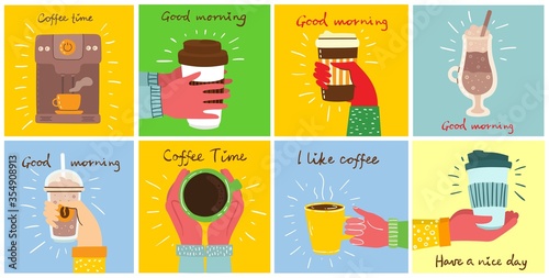 Set of hands hold a cup of coffee