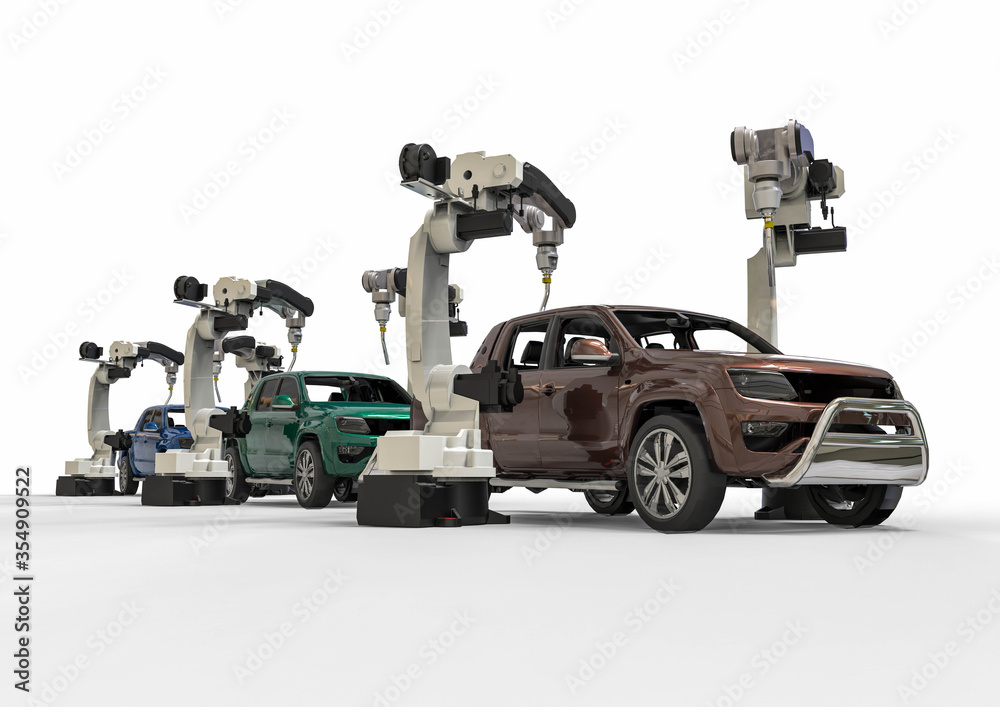 3D render image representing Automotive manufacturing process 3D render image representing Automotive manufacturing process
