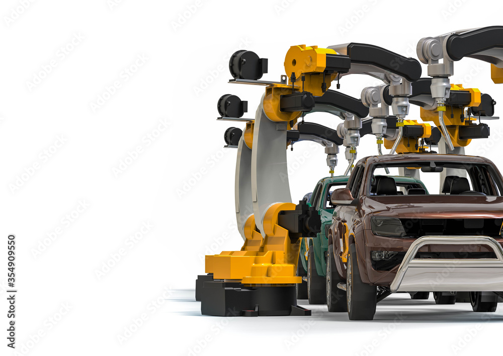 3D render image representing Automotive manufacturing process 3D render image representing Automotive manufacturing process