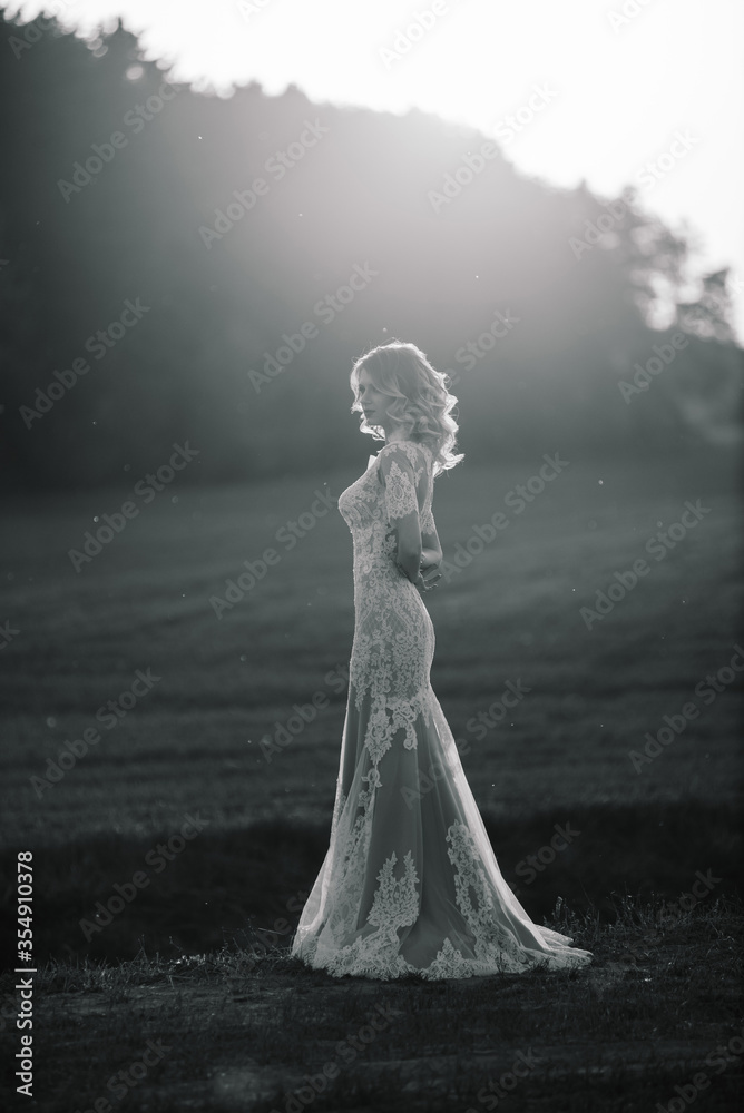 Young beautiful woman in blooming garden. Bride. Young beautiful woman in blooming garden. Bride.
