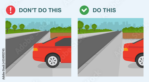 Car blocking sidewalk access. Park your vehicle properly rule. Flat vector illustration.