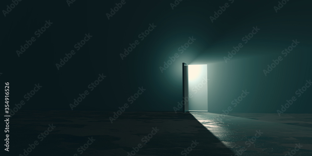 Copyspace design of hope amid the gloom concept, a bright exit door in dark room, the light at the end of the tunnel Copyspace design of hope amid the gloom concept, a bright exit door in dark room, the light at the end of the tunnel
