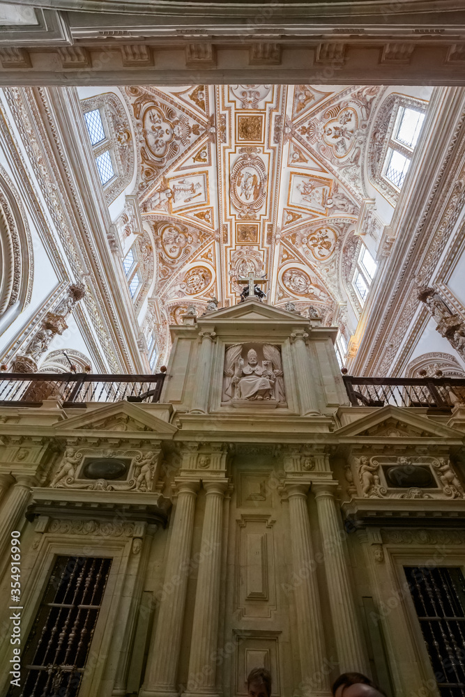 Panoramic view of the interior of the Mezquita, Cathedral of Córdoba, Spain.