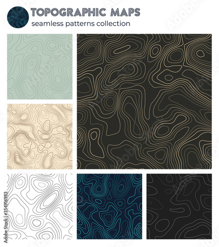 Topographic maps. Beautiful isoline patterns, seamless design. Modern tileable background. Vector illustration.