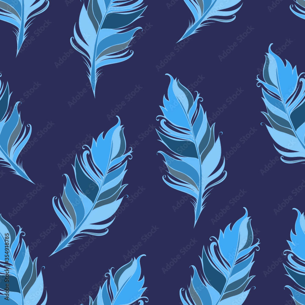 Obraz premium Feathers Seamless pattern. Vector illustration. Blue background