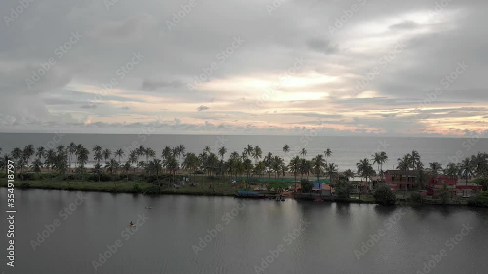4k Aerial Drone shot of a Narrow road separating the Ocean and the River near Varkala, Kerala 4k Aerial Drone shot of a Narrow road separating the Ocean and the River near Varkala, Kerala