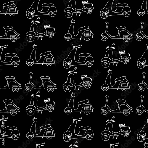 scooter  pattern repeat seamless on black background. Funny print for fabric.