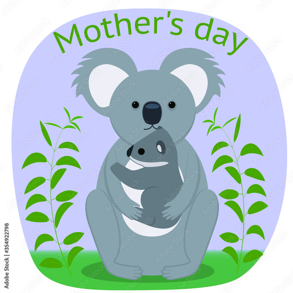 Obraz premium Mother's day. Koala with a baby. Vector flat image. Clipart