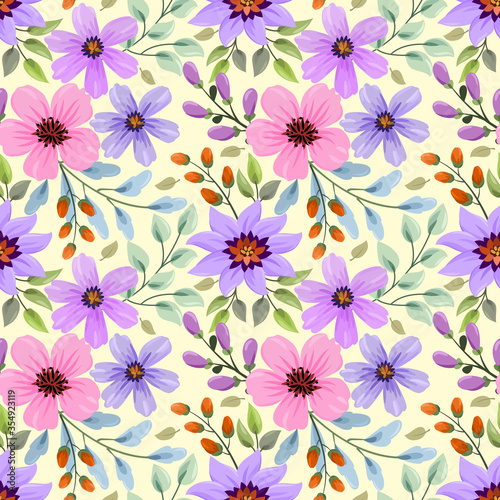 Colorful hand drawn flowers seamless pattern vector design. can use for fabric textile wallpaper.