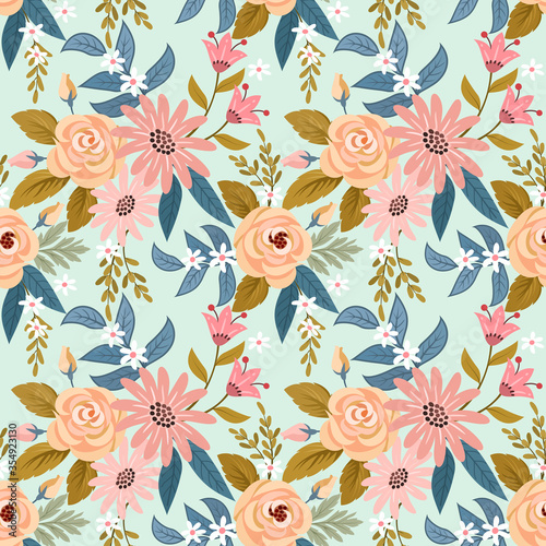 Colorful hand drawn flowers seamless pattern vector design. can use for fabric textile wallpaper.