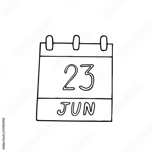 calendar hand drawn in doodle style. June 23. International Olympic Day  Widow  United Nations Public Service  date. icon  sticker  element for design planning  business holiday