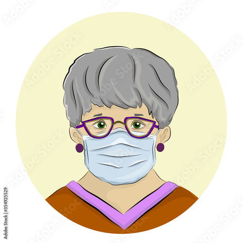 Vector illustration of an old lady wearing face mask for corona virus protection during  COVID-19 Pandemic Outbreak
