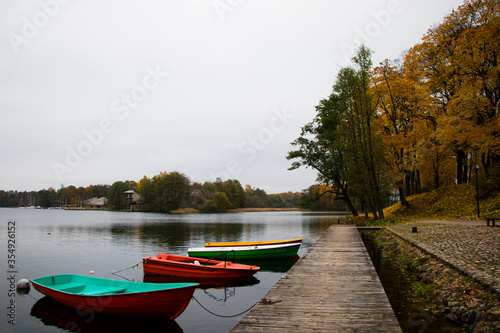 Old wooden boats near the beach of Trakai Gavle lake l, Lithuania