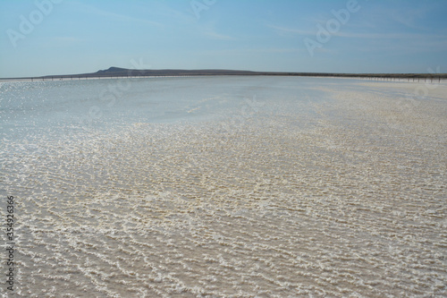 Salt land  Baskunchak Lake. View of the mountain Big Bogdo