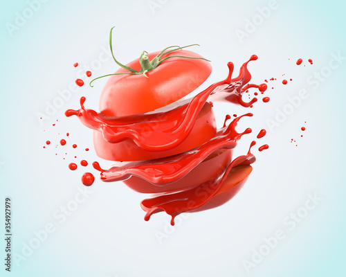 Sliced tomato with splashing of juice or ketchup.