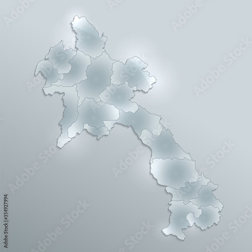 Laos map administrative division separates regions and names individual region, design glass card 3D blank