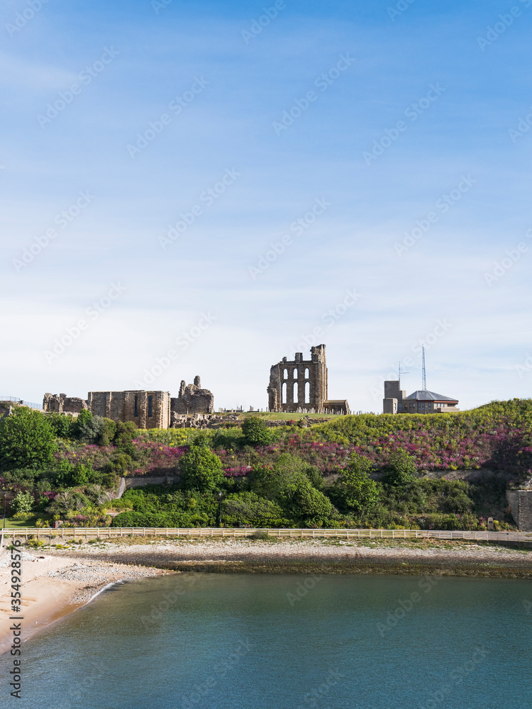 Tynemouth Priory and castle with coast guard station. U