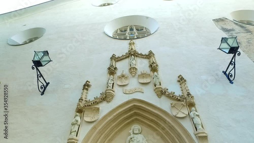 Historic church entrance up view.