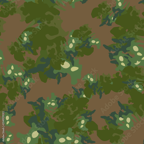 Forest camouflage of various shades of green and brown colors