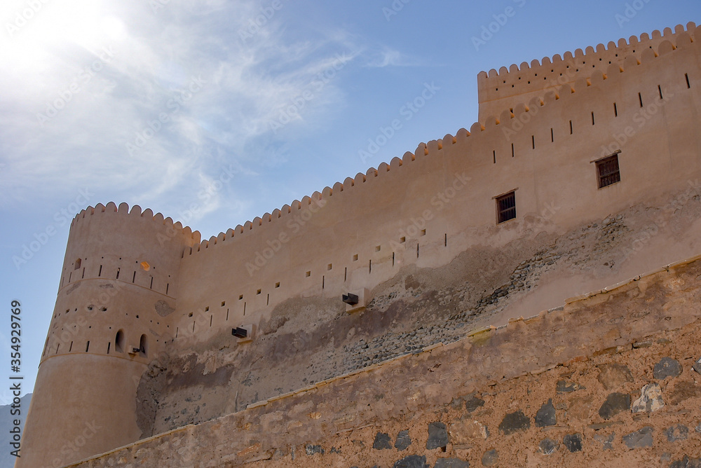 Nakhl Fortress in Sultanate of Oman built over many centuries using a variety of materials dependent on what was available at the time