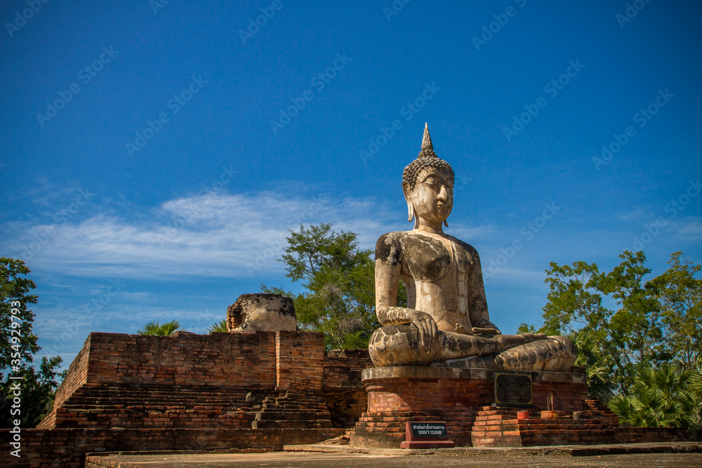 Wat Mahathat, Sukhothai old city, Thailand. Ancient city and culture of south Asia.