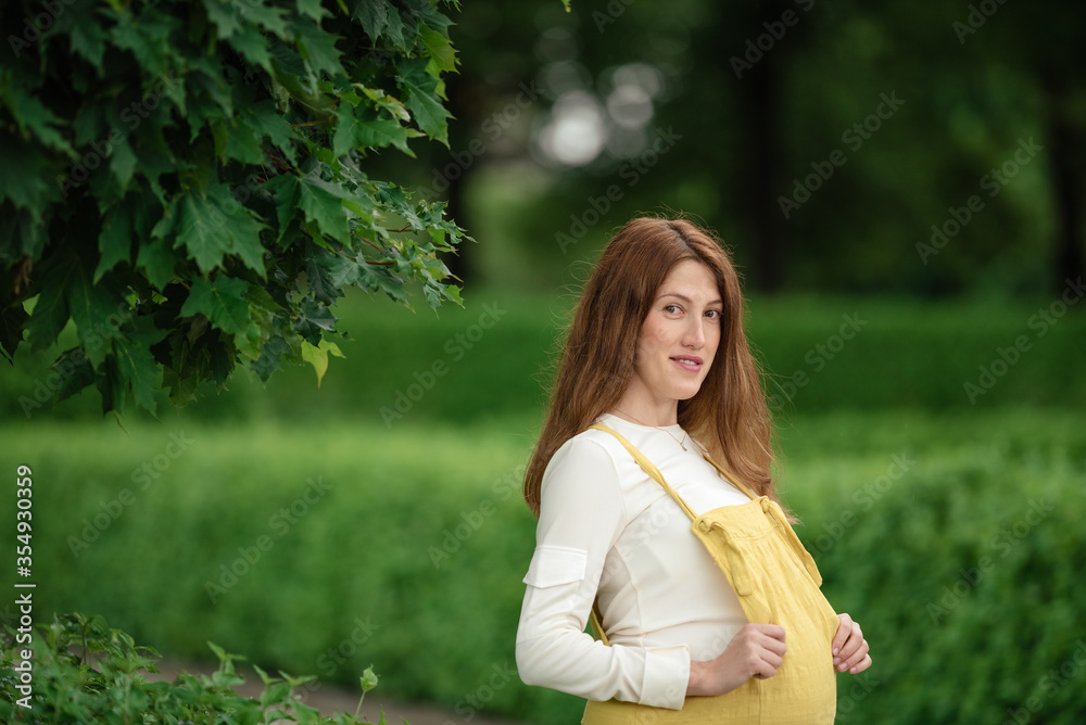 Obraz premium Beautiful pregnant girl walking in the Park.