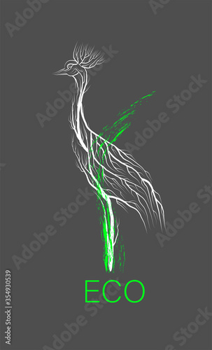 creative eco logo, save the animal idea, crane looks like tree on grey background, green product, eco production, (ID: 354930539)
