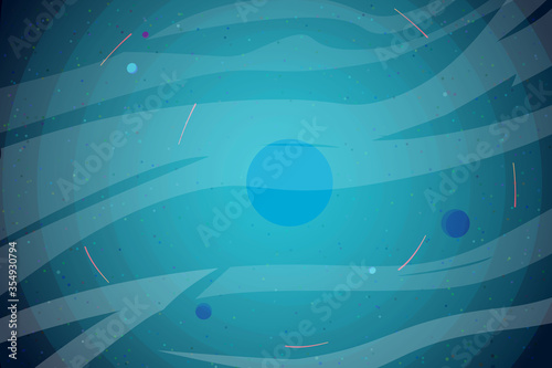 Cosmic landscape, bright blue star comets and galaxies, simple flat vector illustration