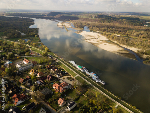 Aerial view of Vistula river and Kaziemierz Dolny old town in Poland photo