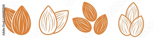 Almond icon set. Nut vector illustration isolated  on white background.  photo