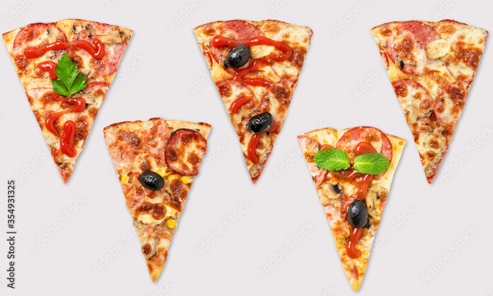 Pizza slices on a white background