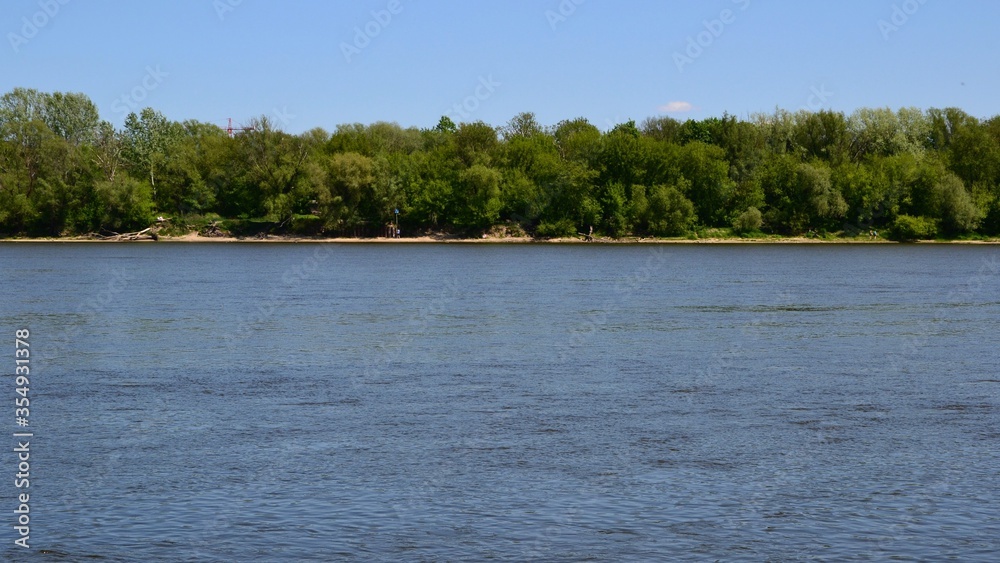 Vistula river near the passenger harbor at Mlociny, Warsaw, Poland. 