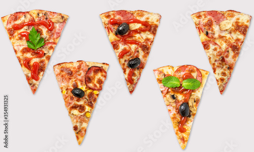 Pizza slices on a white background
