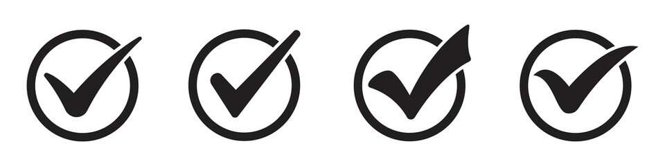 black check mark icon set isolated on white background. circle tick approved symbol. vector Illustration