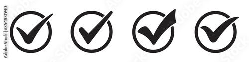 Fototapeta black check mark icon set isolated on white background