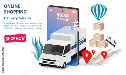 Delivery truck concept vector illustration flat design. 
