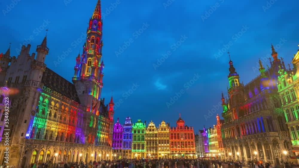 The Grand Place with Brussels Town Hall at night in Brussels city, Belgium