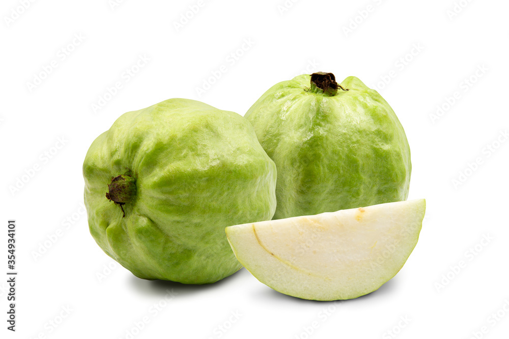 Stack of fresh green guava isolated on white background. Stack of fresh green guava isolated on white background.