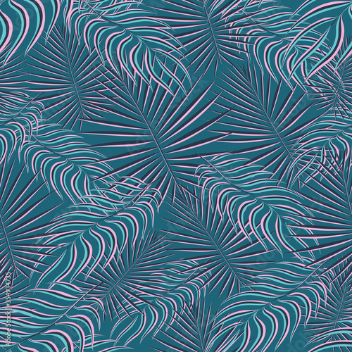 Exotic tropic pattern. Tropical floral fabric fashion background. Palm leaf textile color vintage summer . Natural leaves tropical . Seamless vector design for wallpaper, swimwear print decoration.