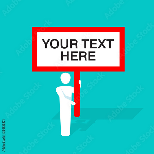 Attention banner concept - vector illustration of important announcement. Flat human silhouette hold caution red sign to pay attention and be careful on green background